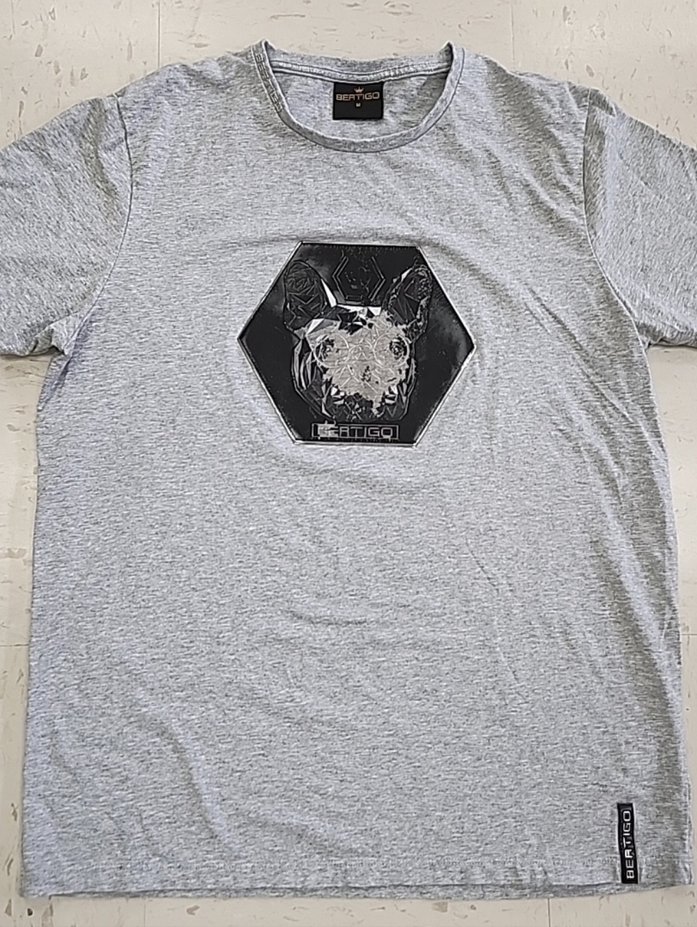Bertigo Gray Graphic Print Short Sleeve Tee T-Shirt French Bulldog Size Medium